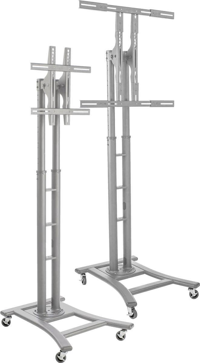 FIXTUREDISPLAYS - Wholesale Console Table - LED TV Stand with Wheels, Fits Monitors 32" to 65", Height Adjustable –Silver1