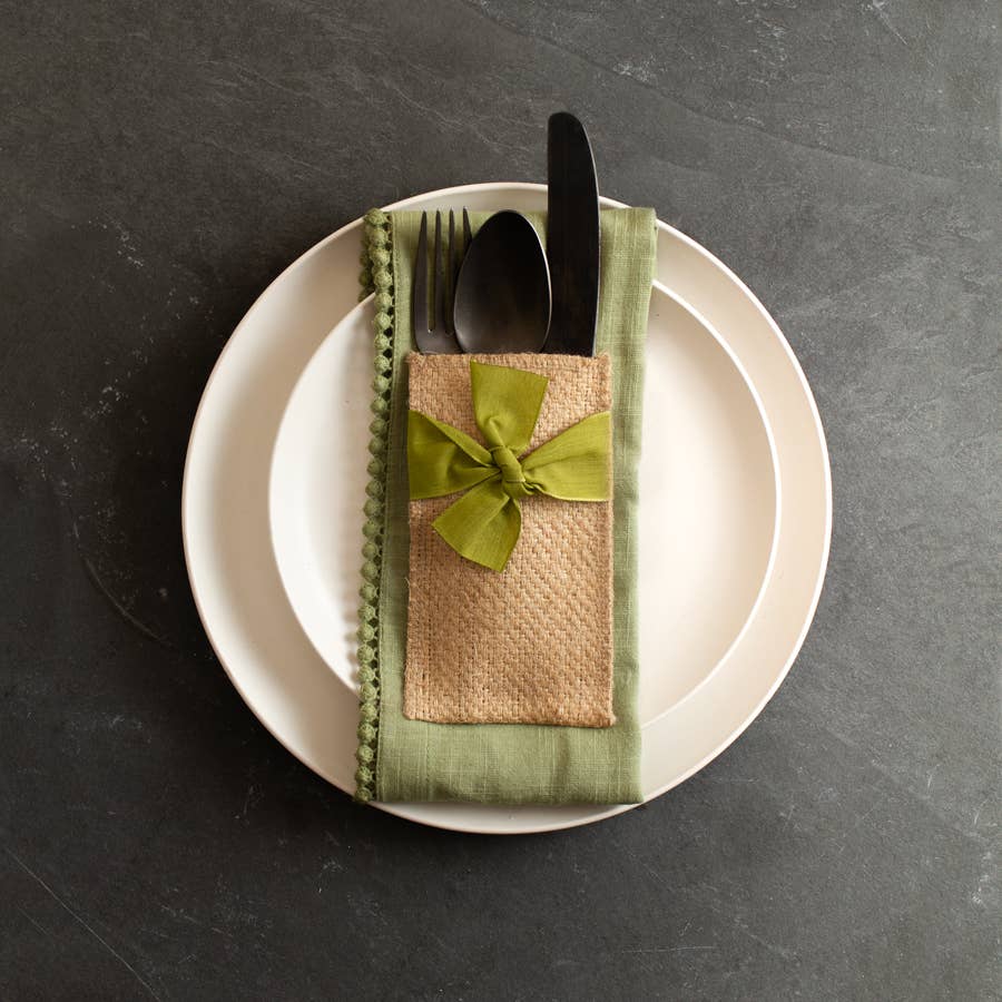 Cutlery Couture - Wholesale Dinner & Cloth Napkin - Cotton Lace Trimmed Cloth Napkin - Green - Set of 41