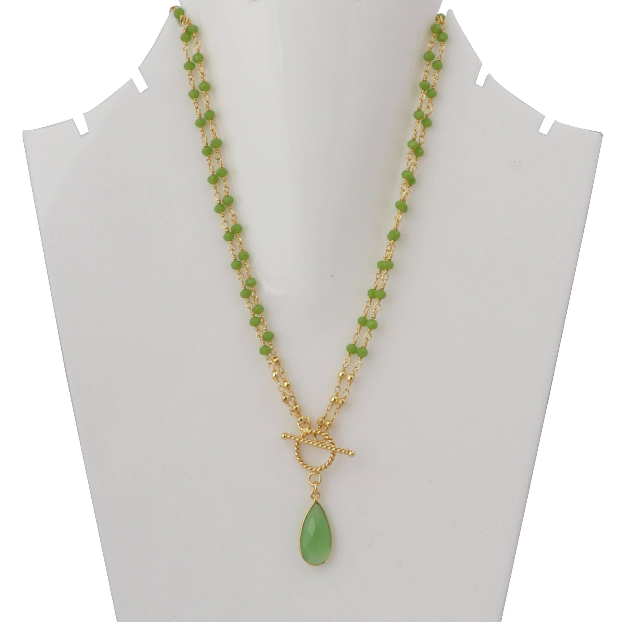 El Joyero - Vendita all'ingrosso Collana con ciondolo/pendaglio - Collana con ciondolo a goccia in calcedonio e catena con perline placcata oro2