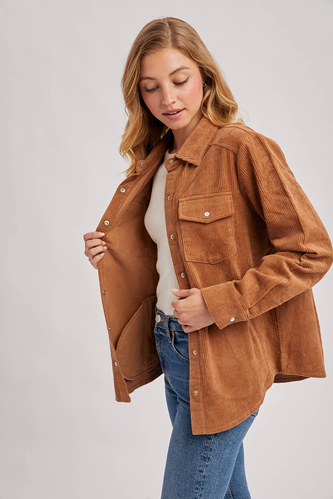 Bluivy - Wholesale Shirt Jacket/Shacket - Women's - CORDUROY BUTTON DOWN SHACKET WITH POCKETS3