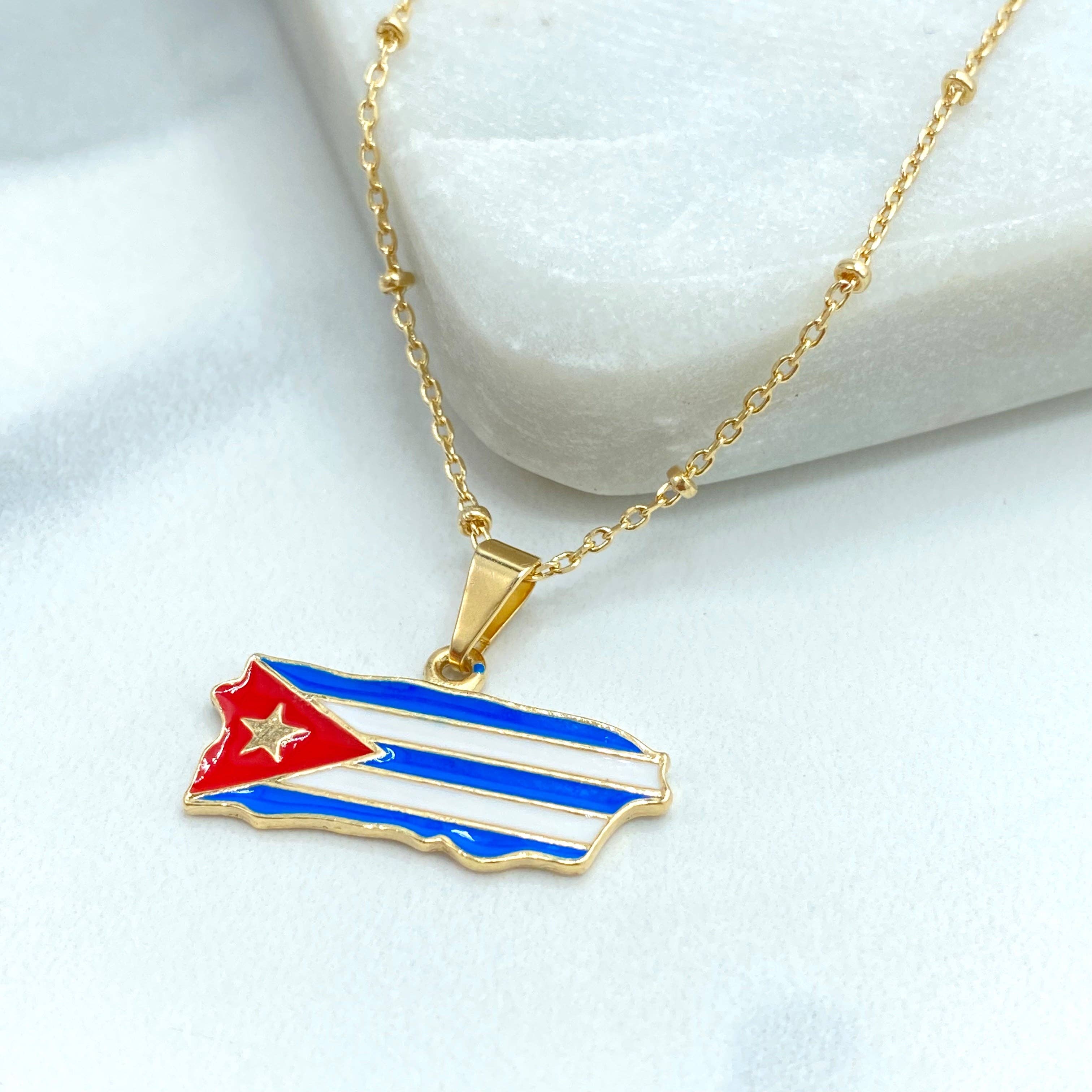 Luxus Accessories - Wholesale Individual Charm/Pendant - 18k Gold Filled Multicolor Enamel Cuban Flag Pendant, Cuban Flag Charm, Bandera de Cuba, Patriot Cuba Flag Pendant5