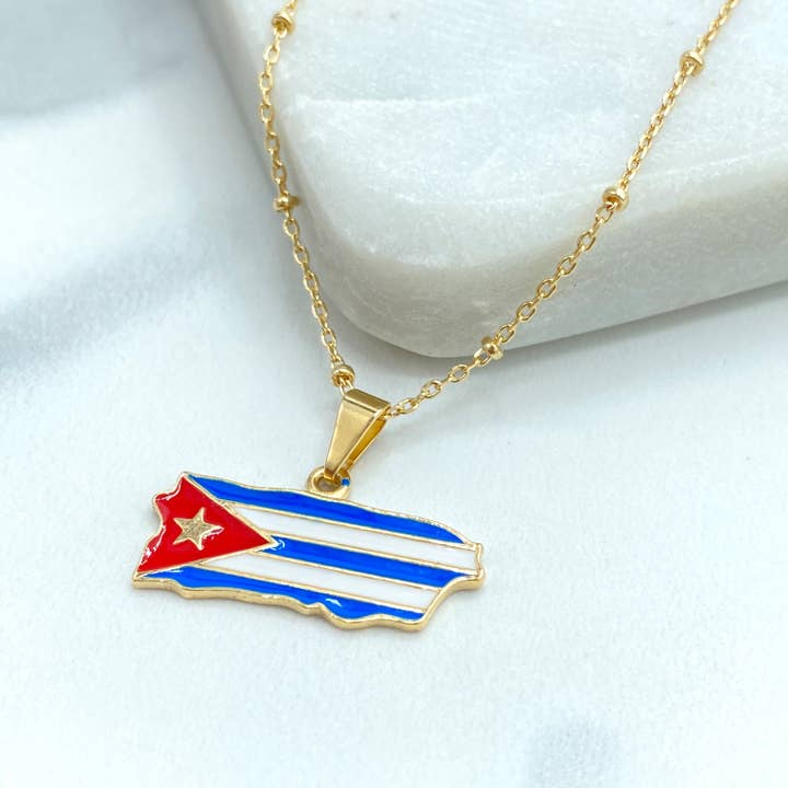 Luxus Accessories - Wholesale Individual Charm/Pendant - 18k Gold Filled Multicolor Enamel Cuban Flag Pendant, Cuban Flag Charm, Bandera de Cuba, Patriot Cuba Flag Pendant5