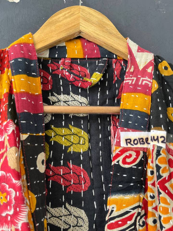 Bhawana Handicrafts - Venta al por mayor Kimono - Mujer - Batas kimonos serigrafiadas de algodón con puntadas kantha