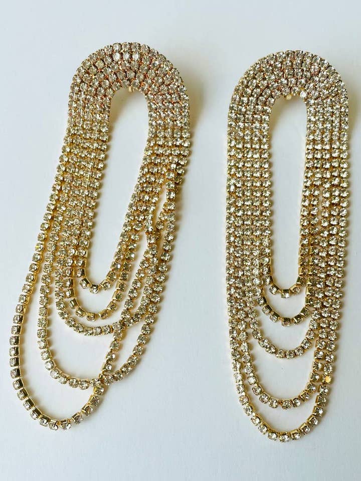 Gold Rainbow Rhinestone Sparkle Drop Earrings for wholesale by The Wildflower Company