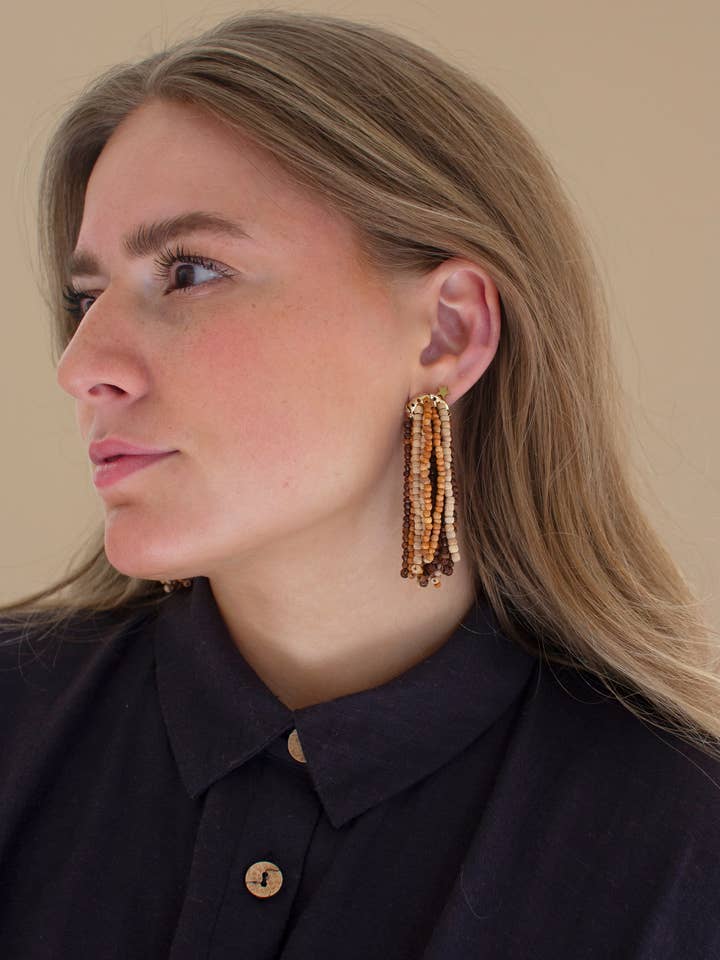 MANGO WOOD BEADED EARRINGS for wholesale by Kalalou