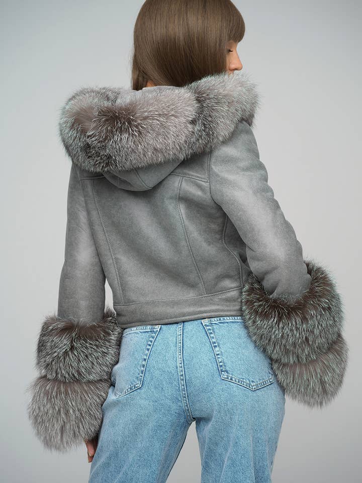 grey Sheepskin and polar fox fur jacket 2030 for wholesale on Faire2