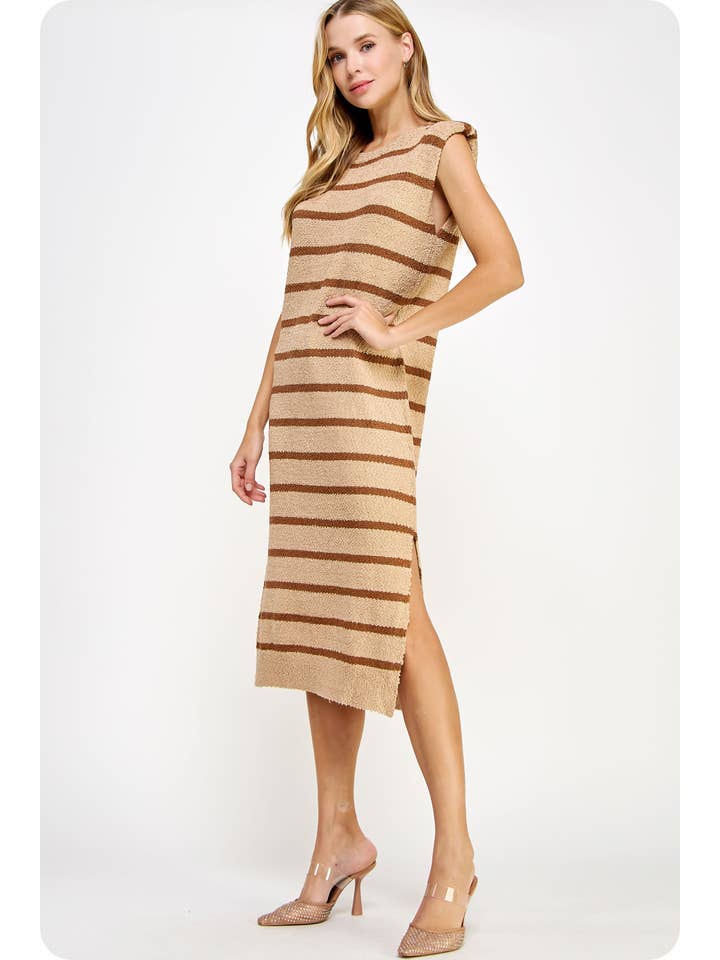 Strut & Bolt - Wholesale Dress - Women's - Shoulder Pad Sleeveless Textured Striped Knit Dress23