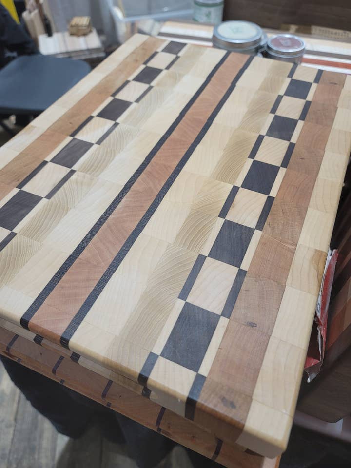 Maple, Walnut and Cherry End Grain Cutting Board for wholesale by Roots to Branches Inc.
