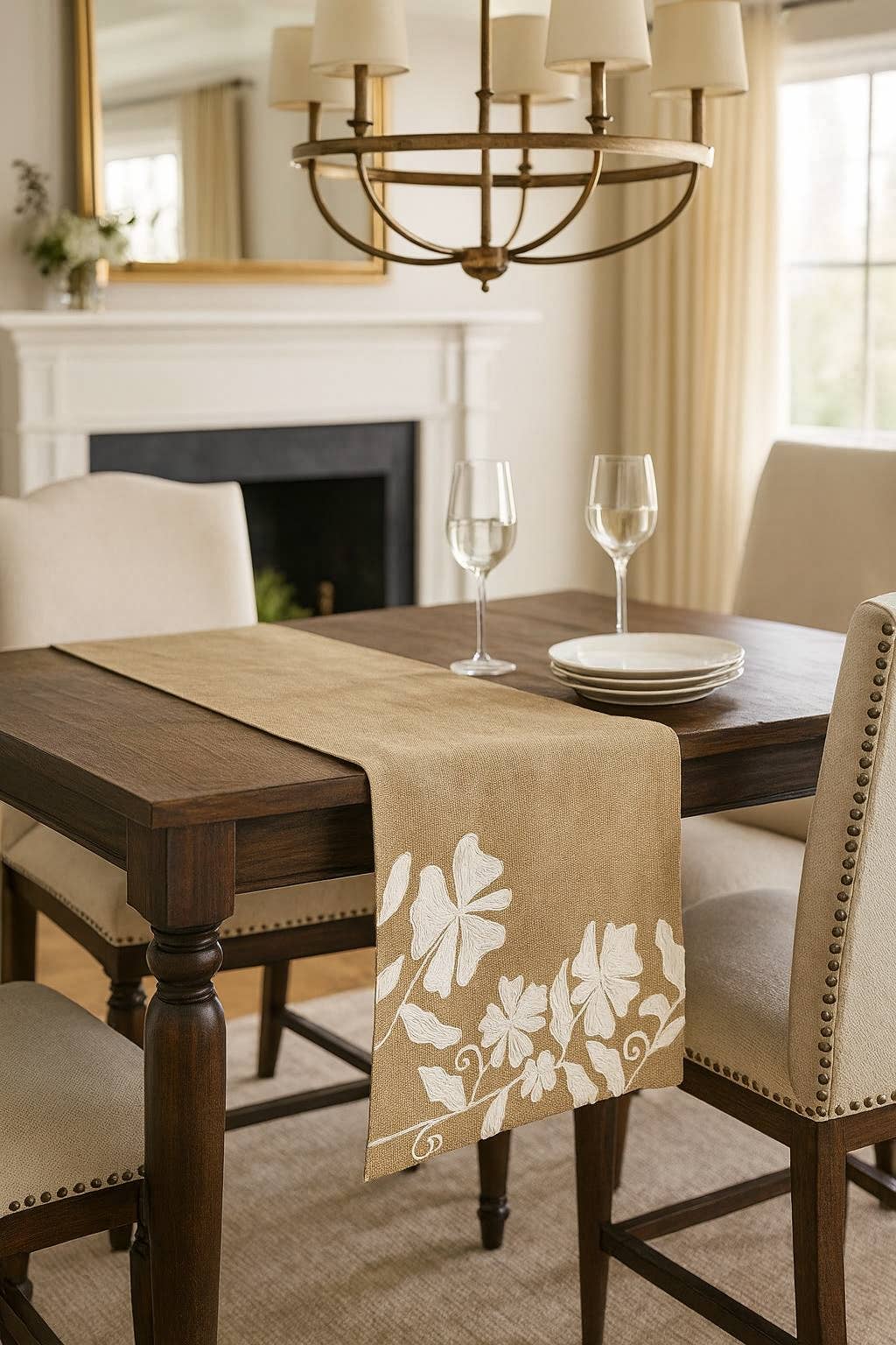 Fennco Styles - Wholesale Table Runner - Embroidered Floral Burlap Natural 16"x72" Table Runner