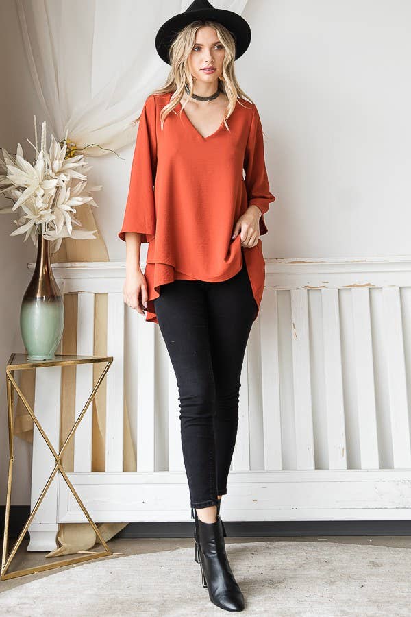 JADE BY JANE - Wholesale Tunic - Women's - V-Neck Mid bell sleeve top KRT108019