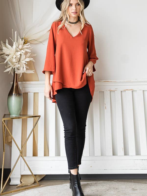 JADE BY JANE - Wholesale Tunic - Women's - V-Neck Mid bell sleeve top KRT108019