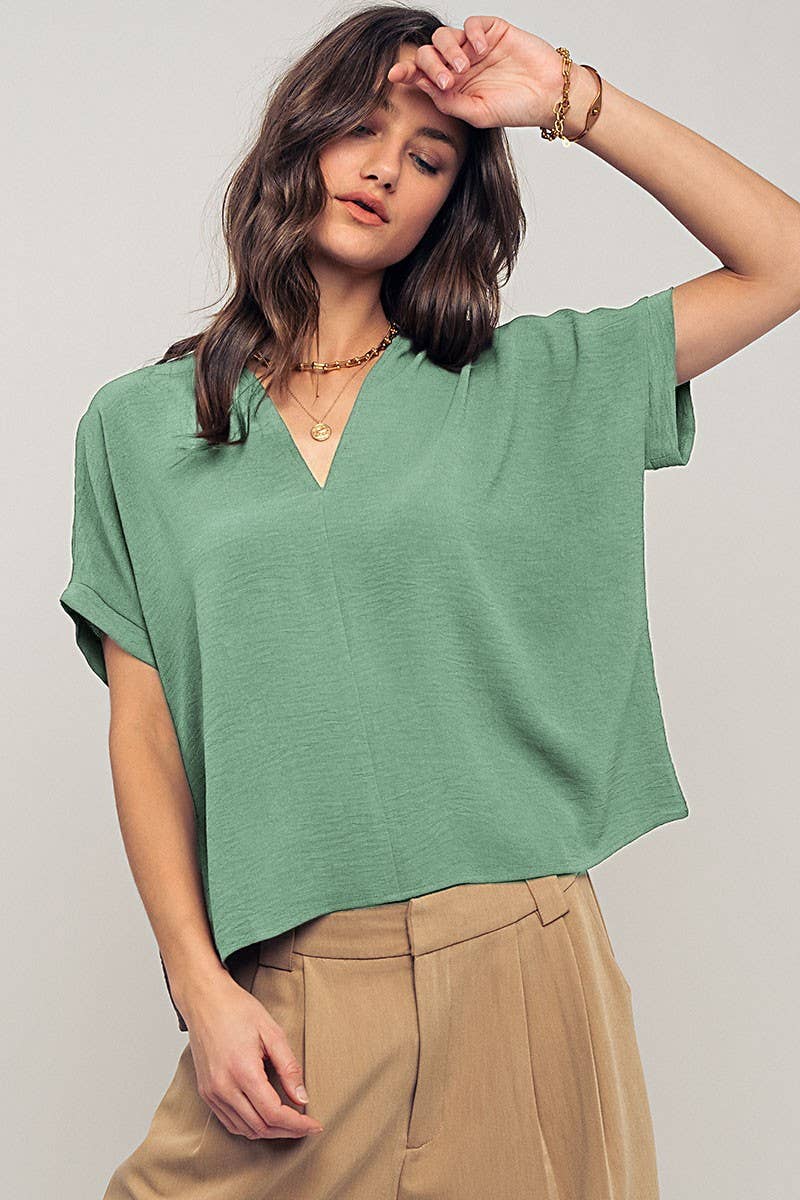 Urban Daizy - Wholesale Blouse - Women's - Relaxed V-Neck Top with Folded Sleeves21