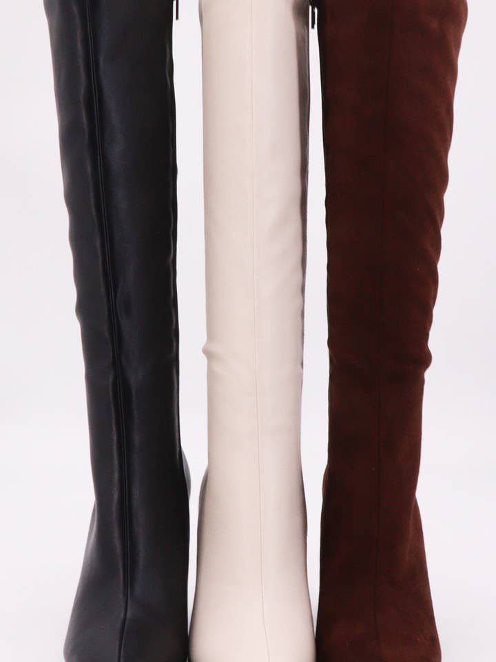 Mars Sky Shoes Wholesale - Wholesale Booties - Women's - Bamboo BELLFLEUR-18 Women Block Heel Pointed Toe Plai Knee High Boots-12 Pairs Pack-20.754