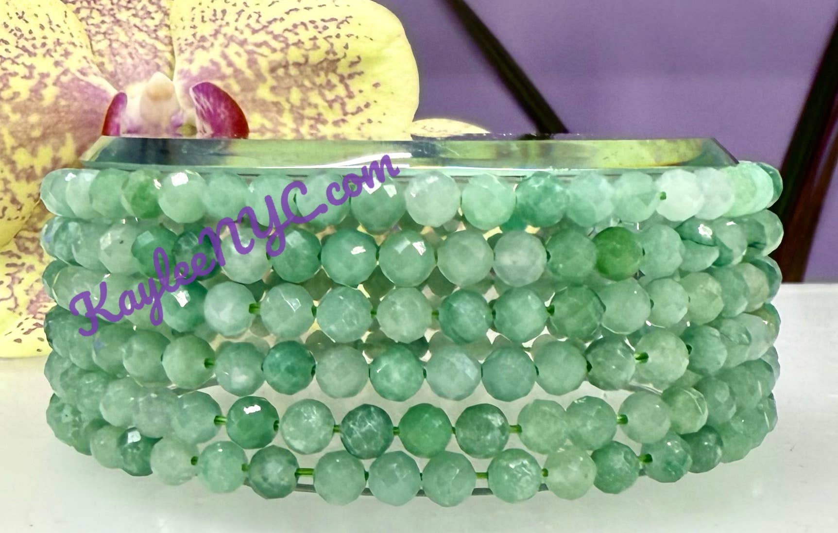 KayleeNYC - Wholesale Beaded Bracelet - 4mm Faceted Natural Burma Jade Jadeite 7.5" Crystal Bracelet3