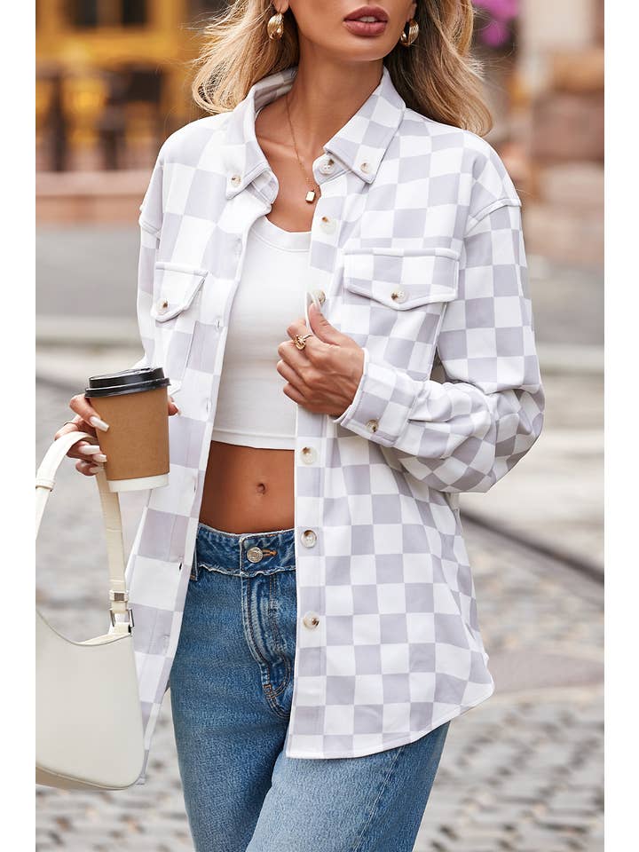 Little Daisy Closet - Wholesale Shirt Jacket/Shacket - Women's - LDC Checkerboard Flap Pocket Button Front Shacket
