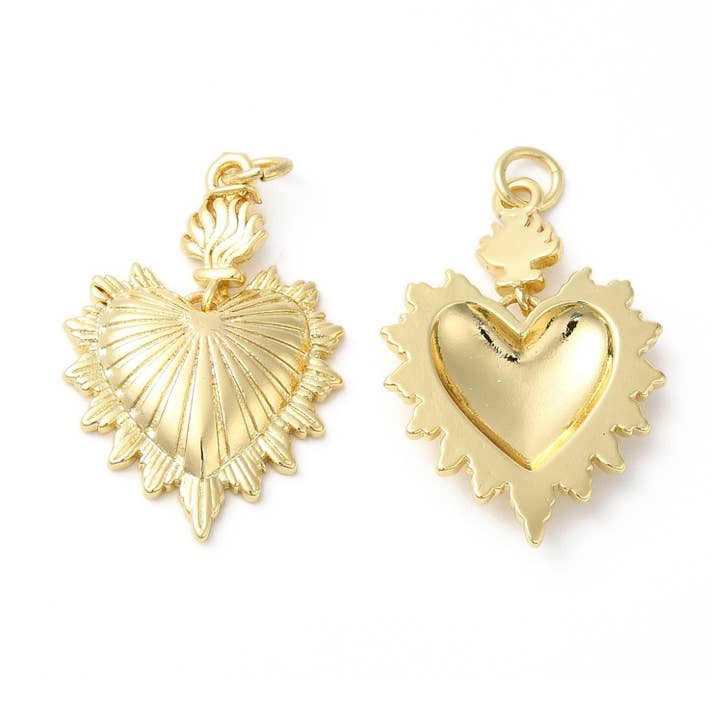Gold Burning Love Heart Charm for wholesale by The Charm Bar Company