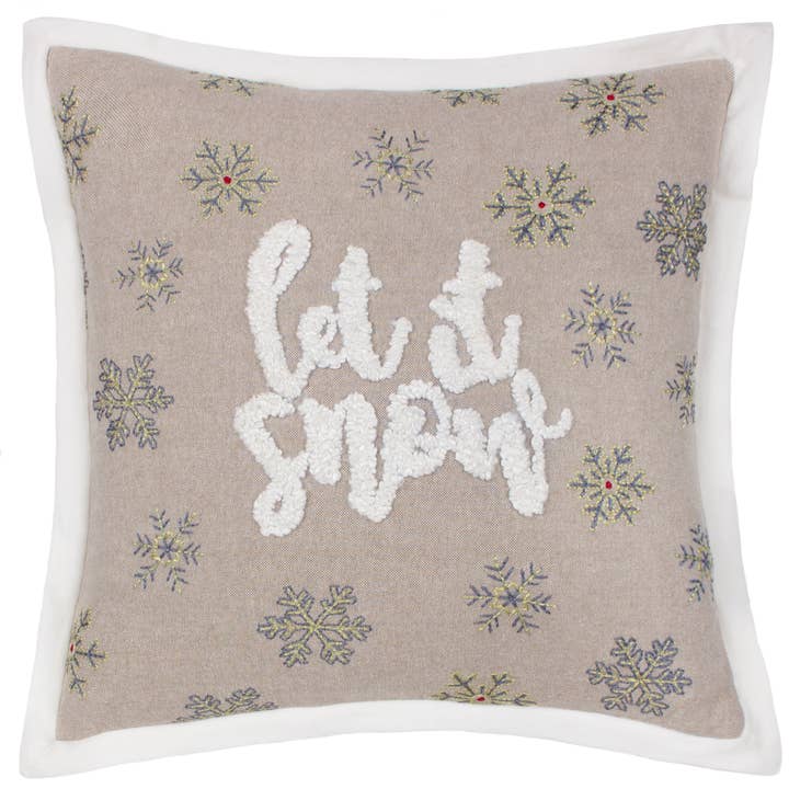 Winter Let It Snow Embroidered Cushion Greige for wholesale on Faire1