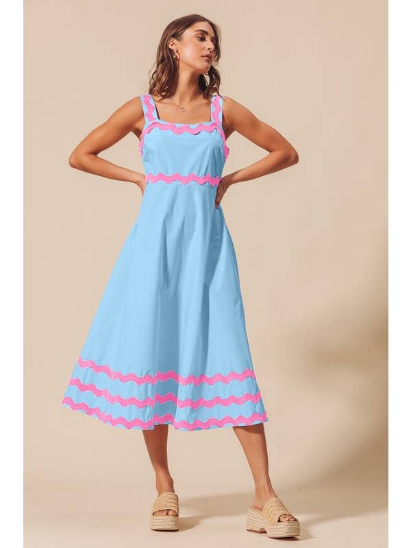 Vanilla Monkey - Wholesale Dress - Women's - Scallop Ric Rac Trim A Line Maxi Dress