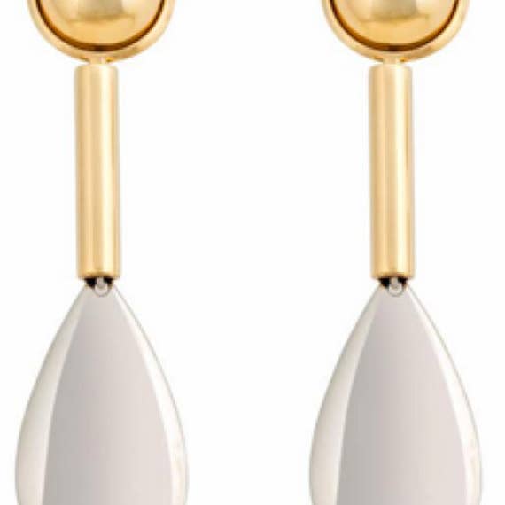 Long Geometric Bicolor Gold Plated and Nikel Earrings for wholesale by Viviane Guenoun