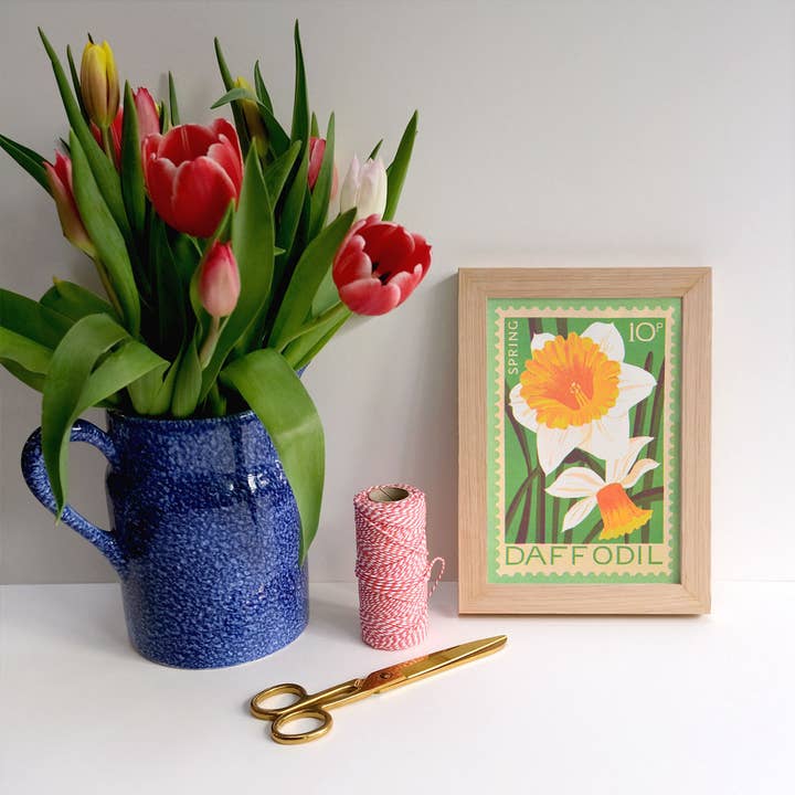 Printer Johnson Ltd – wholesale Art print – Daffodil | A5 Risograph Print, wall art | Spring, stamp3