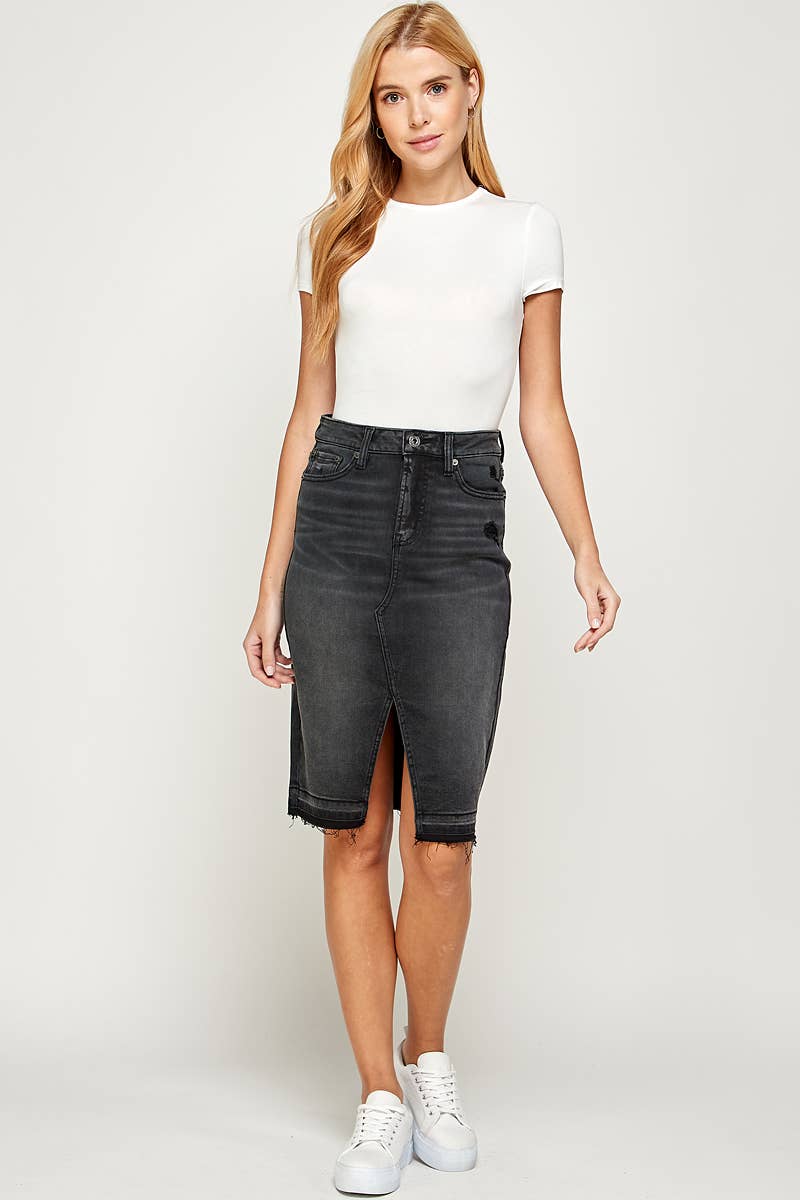 I1483SK - Black - Knee Length Denim Skirt for wholesale on Faire6