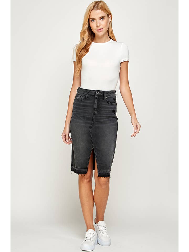 I1483SK - Black - Knee Length Denim Skirt for wholesale on Faire6