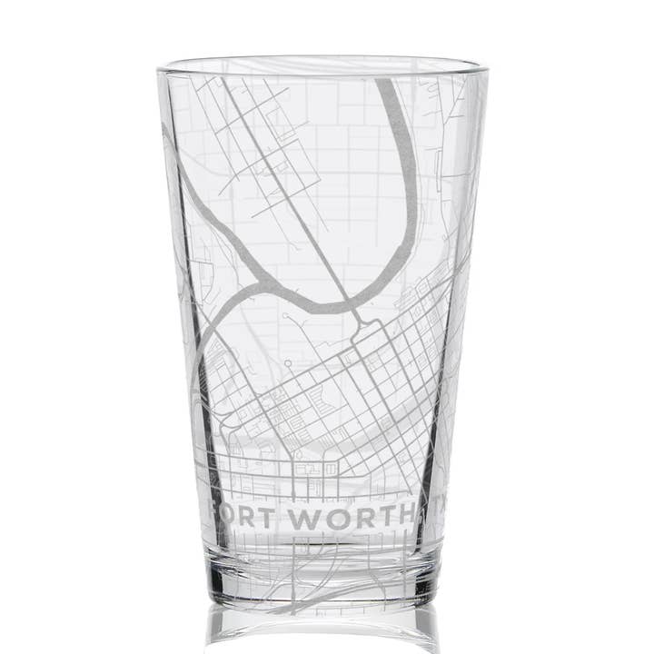 FORT WORTH, TX Engraved City Street Map 16oz Pint Glasses for wholesale by LumEngrave