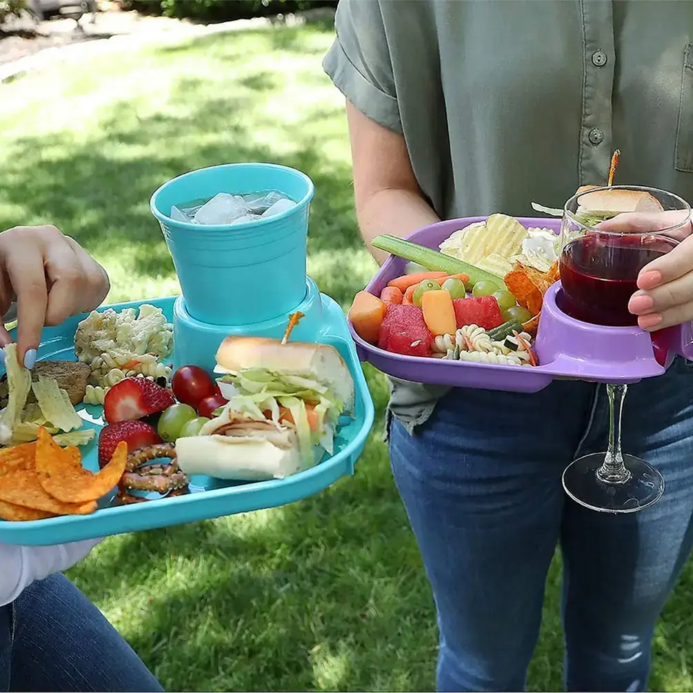 Fancy Panz - Wholesale Disposable Plate - Reusable Party Plates w/ Cup Holder - Set of 4 - Charcoal7