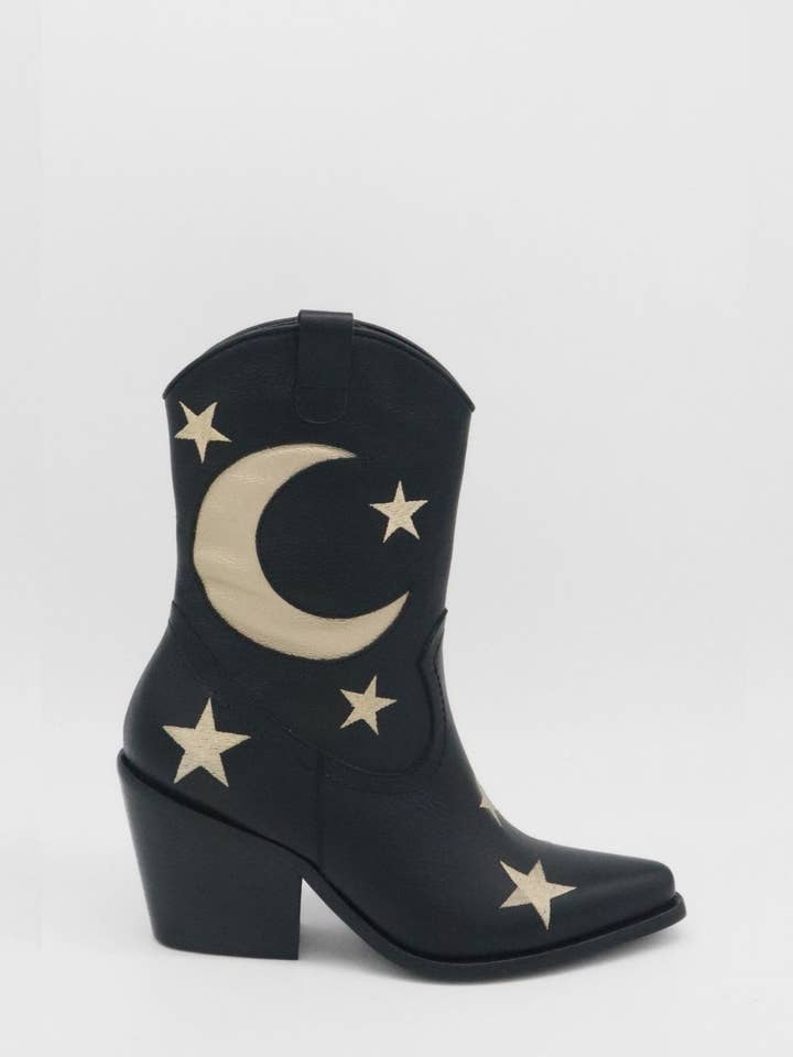 Stivali da Cowboy da Donna Moonlight Western in Pelle Nera per la vendita all'ingrosso da parte di STIVALI NEW YORK