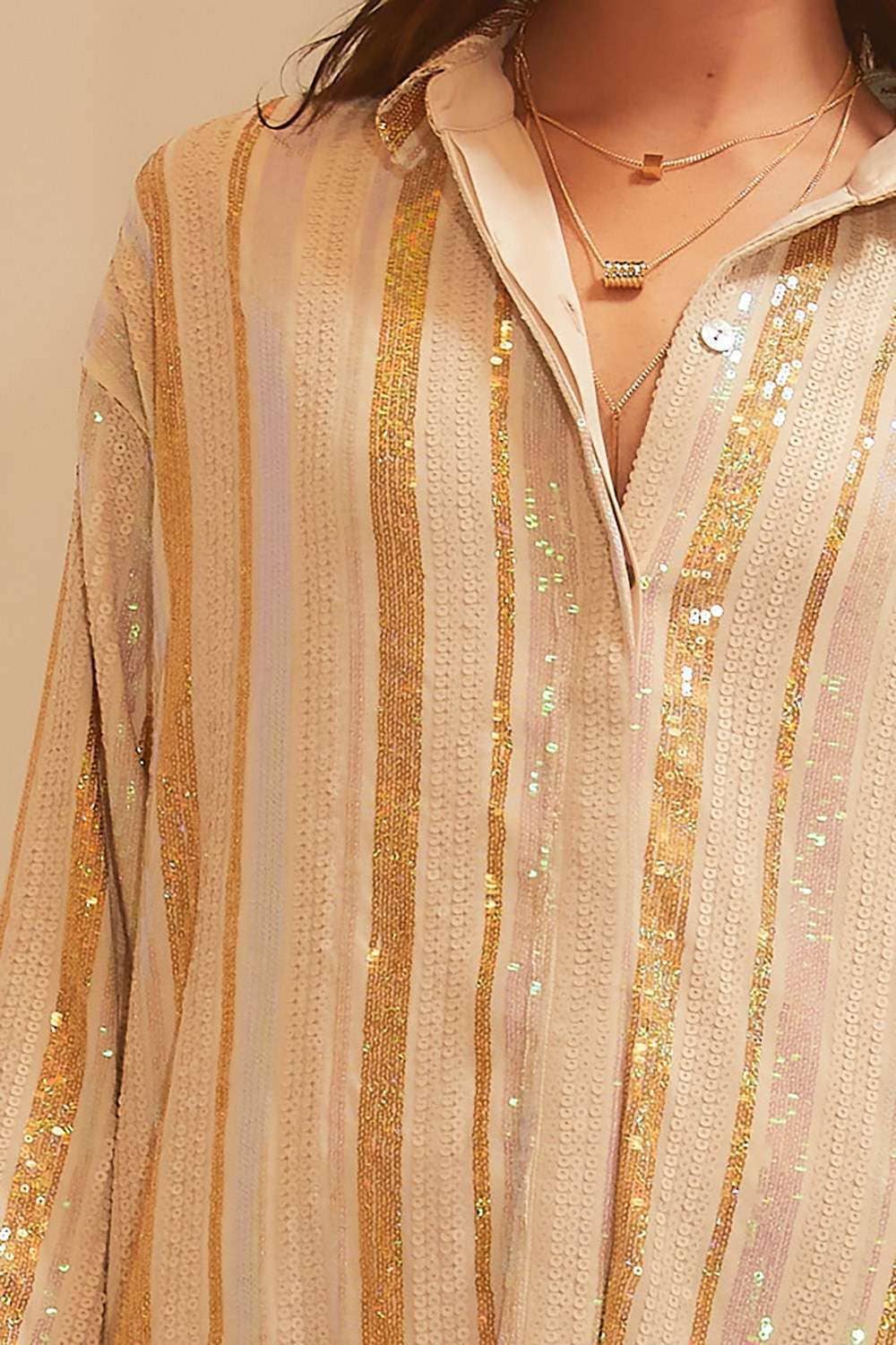 CREME MULTI Camisa Formal de Lantejoula Stripe Neutro para venda a revendedores na Faire2