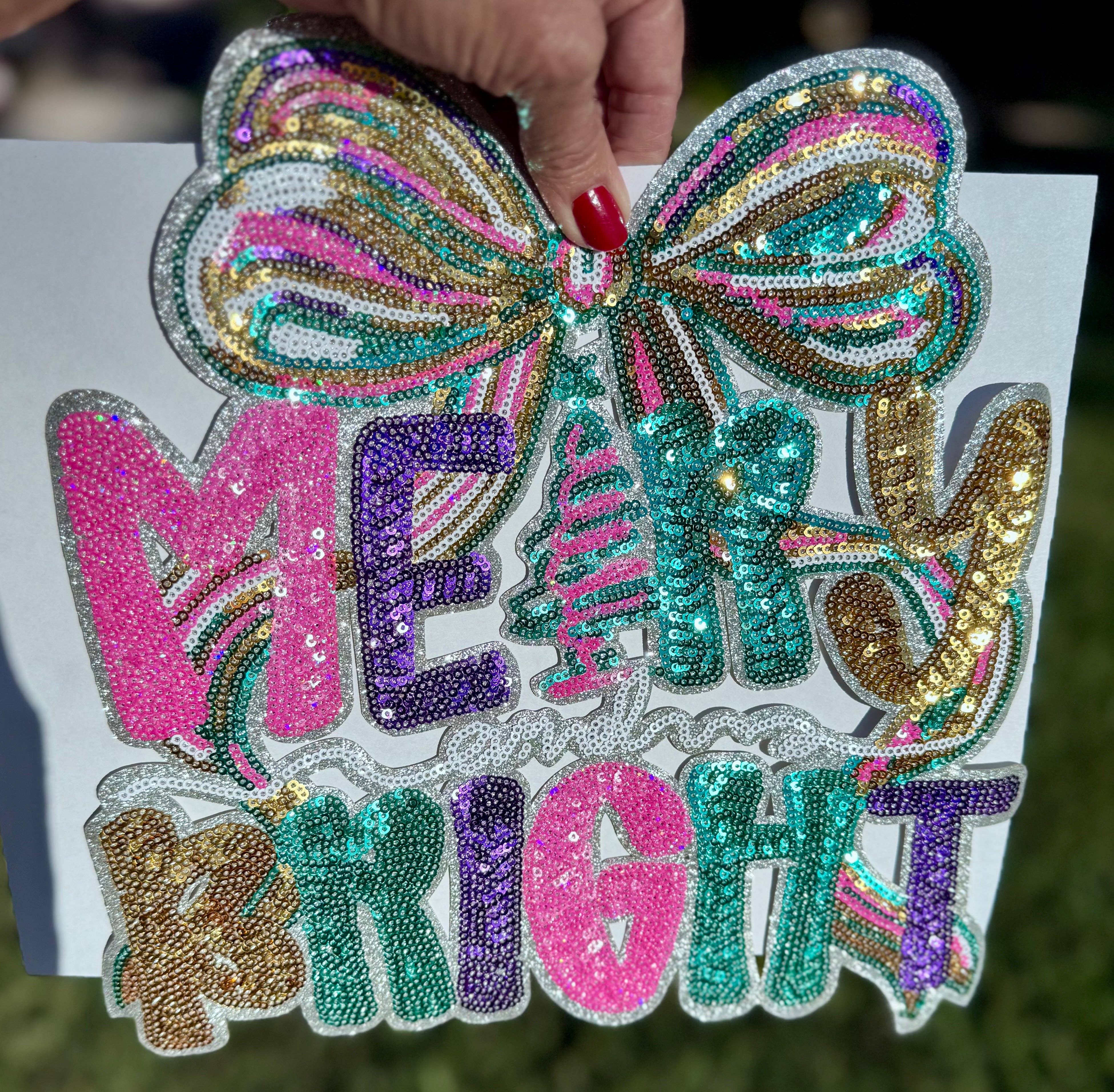 sequinandstiches - Wholesale Patch - Merry and Bright Sequin Patch: Iron-On Christmas Applique - 10 inch5