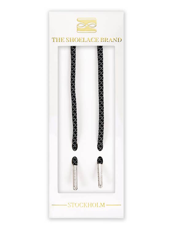 The Shoelace Brand – wholesale Skosnören - Unisex – Runda reflexsnören i svart – reflektiva skosnören i elegant svart