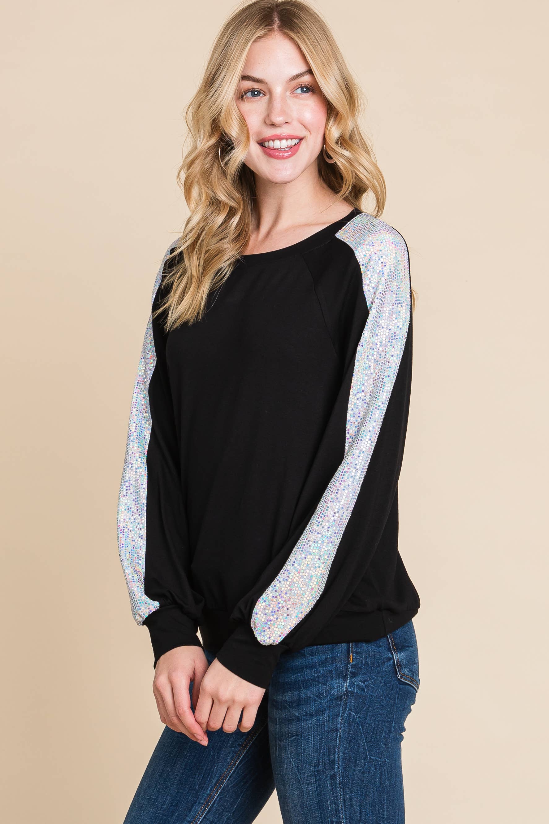 Preto/prata ETK-9319 FashionTop com Sequi Metálica Shimmer para venda a revendedores na Faire4