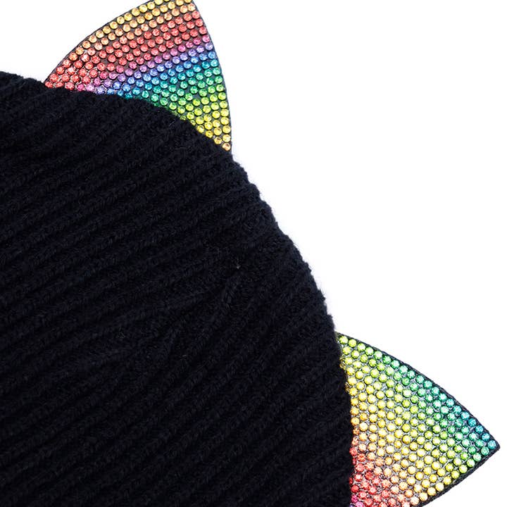 Cap Zone - Wholesale Beanie – Women's - Rainbow Pride Bling Kitty Cat Ear Knitted Beanie8