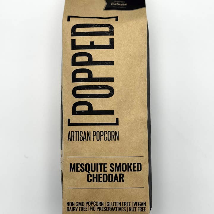 Mesquite Smoked Cheddar Artisan Popcorn for wholesale by POPPED Artisan Popcorn