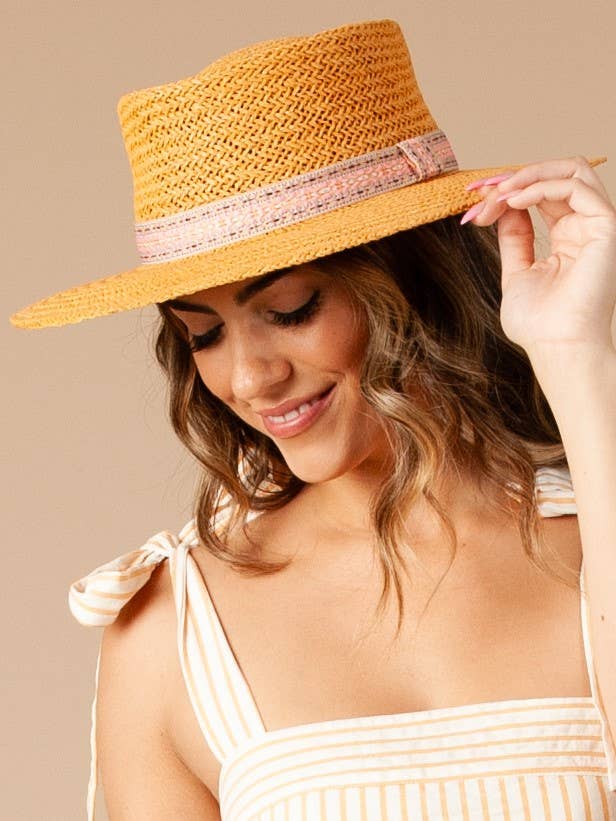 Lucca Couture - Wholesale Boater Hat - Women's - HBL1003A-SANTORINI WIDE BRIM BOATER-TAN0