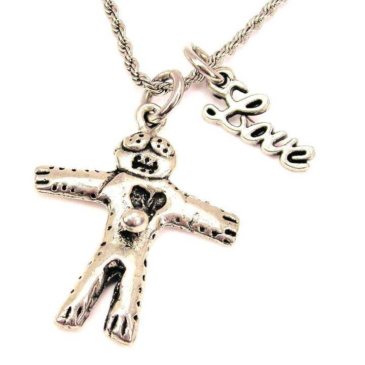 Voodoo Doll Stabbed In Heart 20" Rope Necklace With Love for wholesale by Chubby Chico Charms