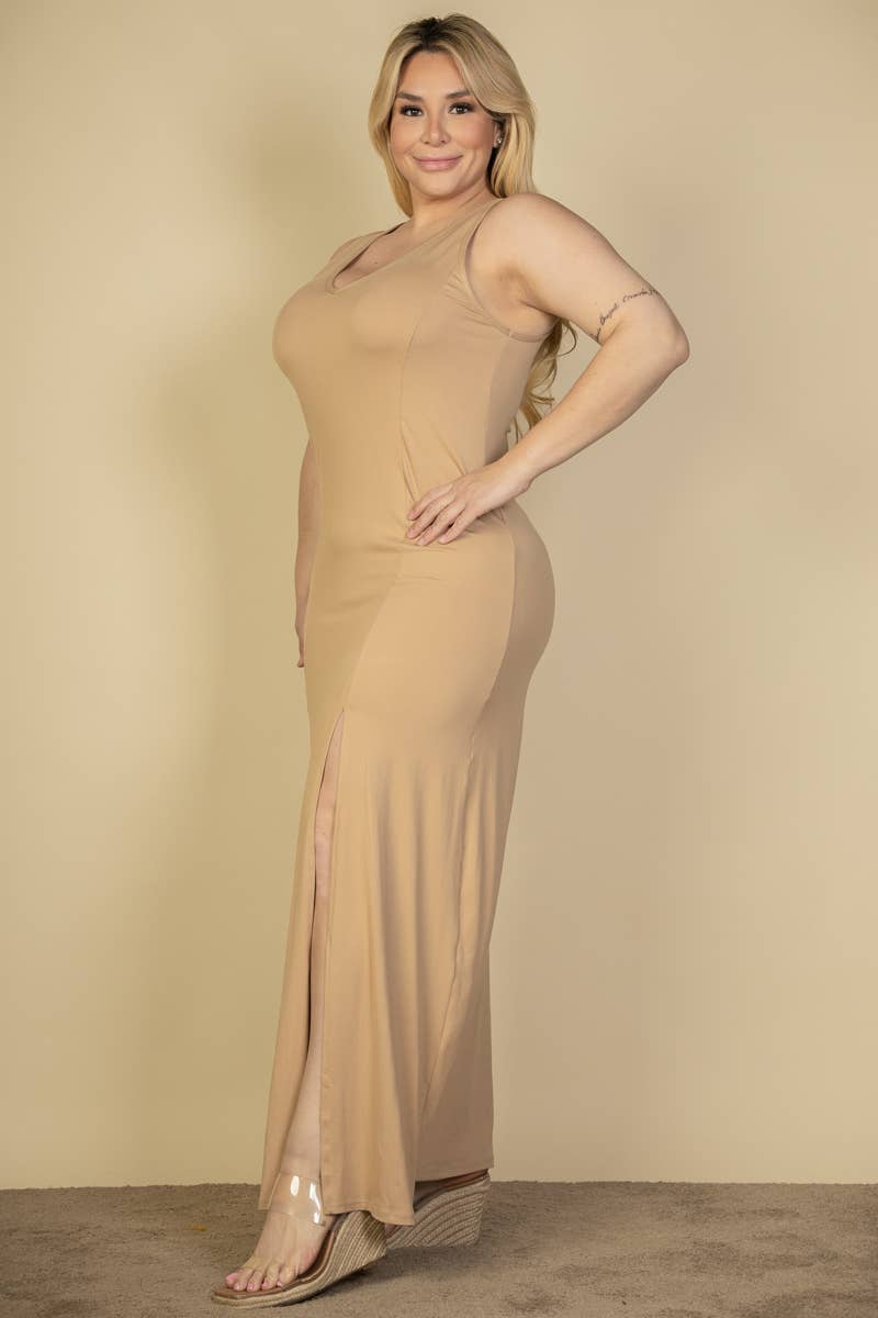 CAPELLA APPAREL - Vente Robe – femme - Robe maxi à encolure plongeante et fente sur les cuisses de grande taille10