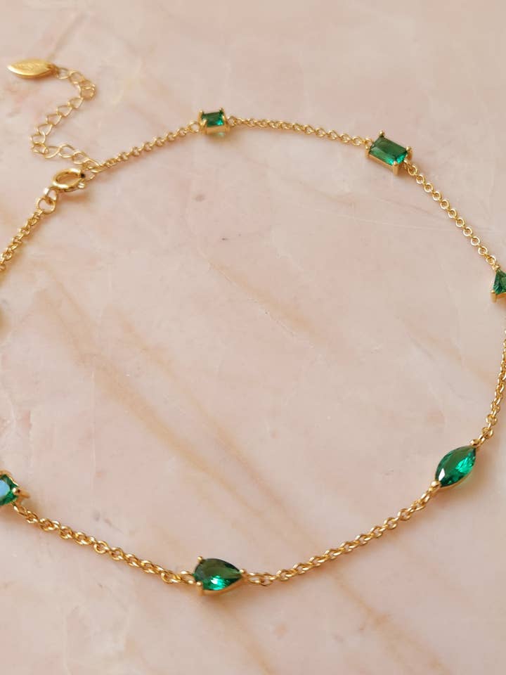 Gold Ankle Bracelet - Emerald Zircons for wholesale by Apsara Jewels