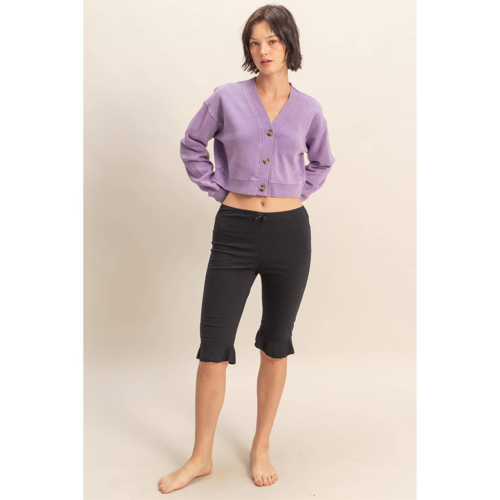 Double Zero - Wholesale Cardigan - Women's - Washed French Terry Cropped Cardigan2