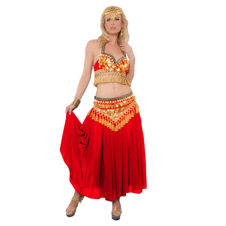 4139-Belly Dancer Costume 3 Pc Set ( TOP, BELT , AND SKIRT ) for wholesale by Western Fashion