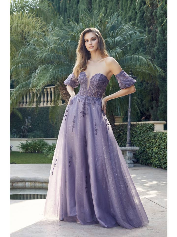 LEAF EMBROIDERED GOWN WITH DETACHABLE SLEEVES for wholesale by Juliet