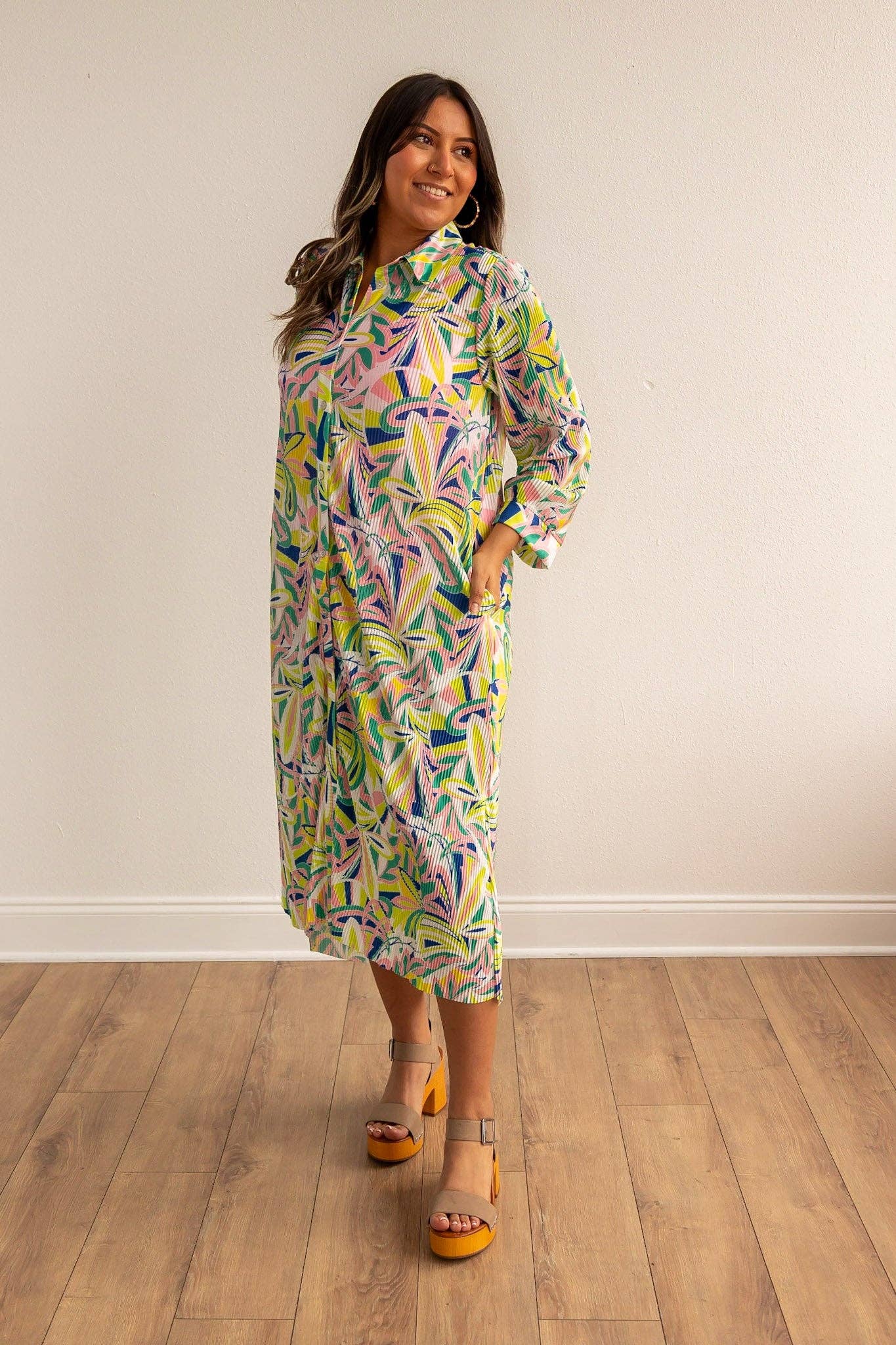 Multi Abstract button down coverup for wholesale on Faire0