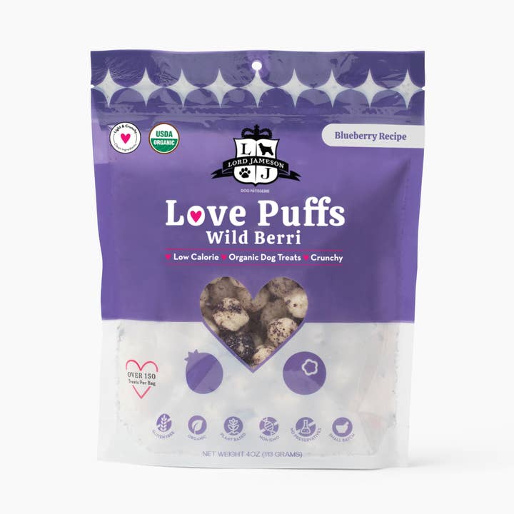 Lord Jameson Love Puffs Wild Berry Organic Crunchy Dog Treat for wholesale by Pet Palette Distribution