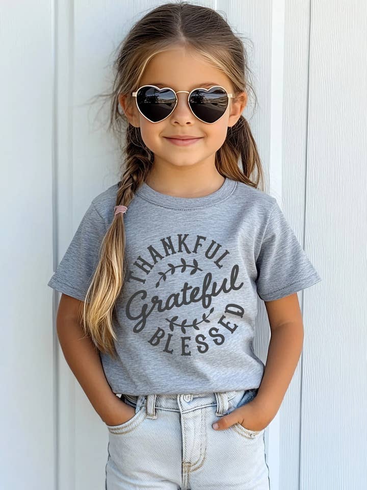 Thankful Grateful Blessed Gray Short or Long Sleeve Tee for Boys & Girls for wholesale by Initial Request