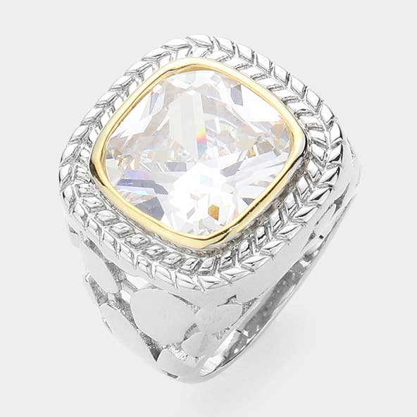 Bague carrée ornée de pierres CZ pour la vente par Sensibling Corp.