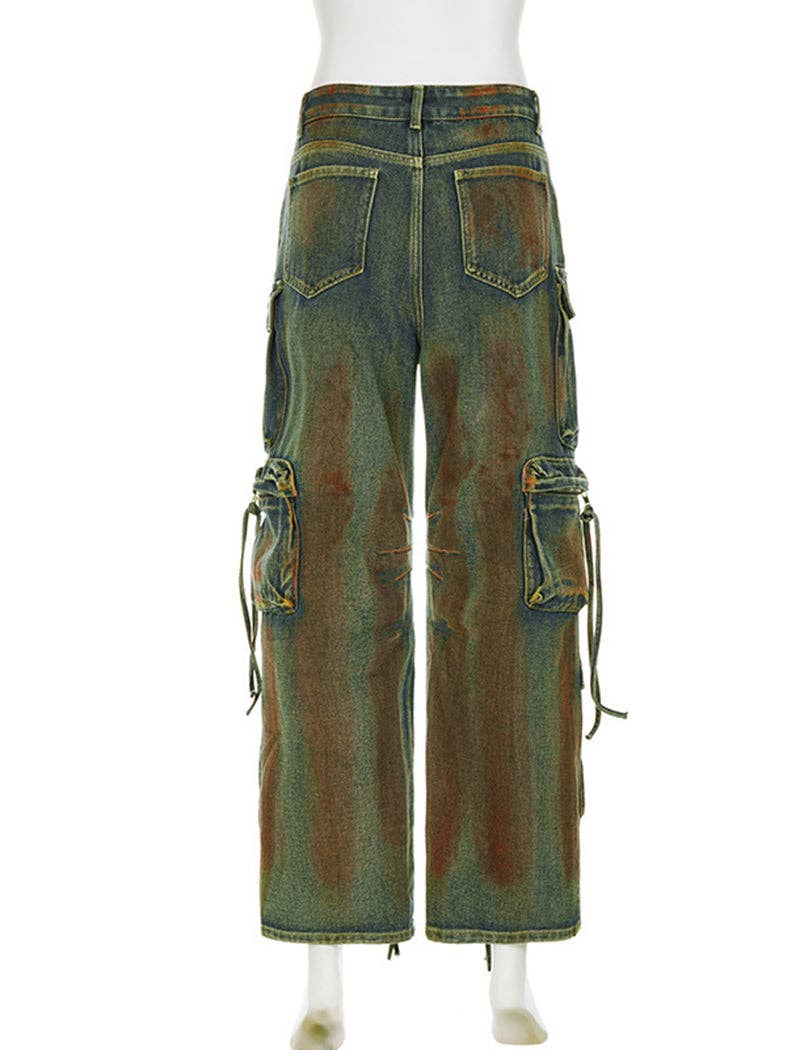 MULTI Pantalon cargo en denim à coupe ample en vente sur Faire3