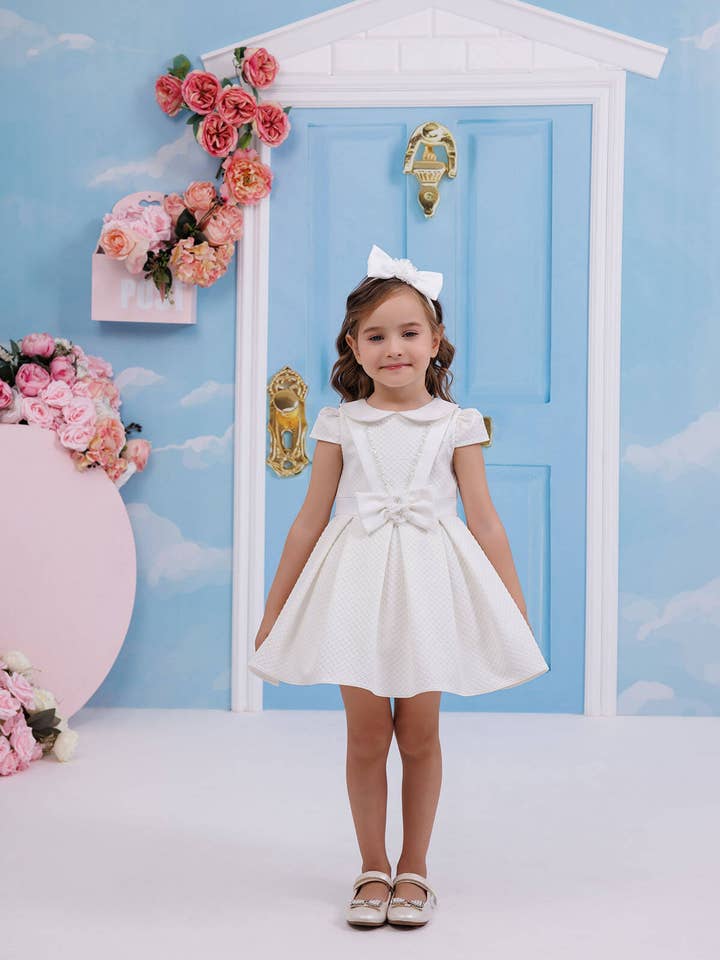 Ecru Baby Girl Dress With Hair Accessory 6-24 Month 35135pr for wholesale by Pamina Kids