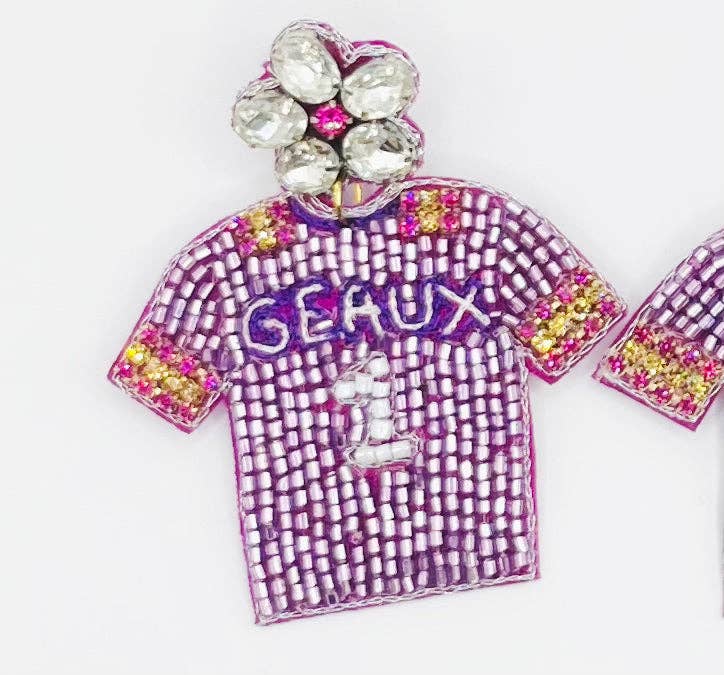 The Pearled Panther - Wholesale Dangle Earrings - LSU Geaux Tigers Jersey Beaded Statement Earrings1