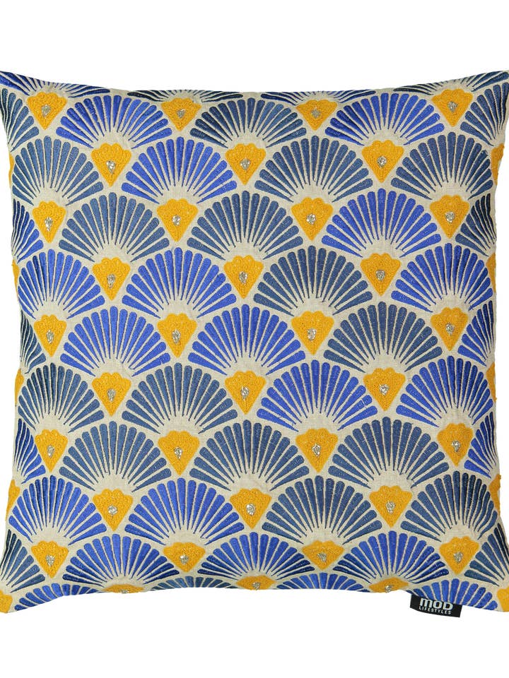 20" Blue and Yellow Moroccan Pillow for wholesale by Mod Lifestyles
